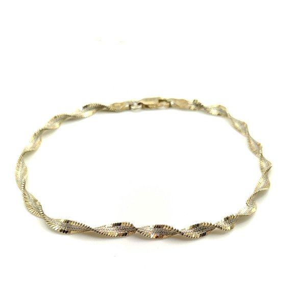Sterling Silver Gold Tone Twist Chain Bracelet 8" - Picture 3 of 4